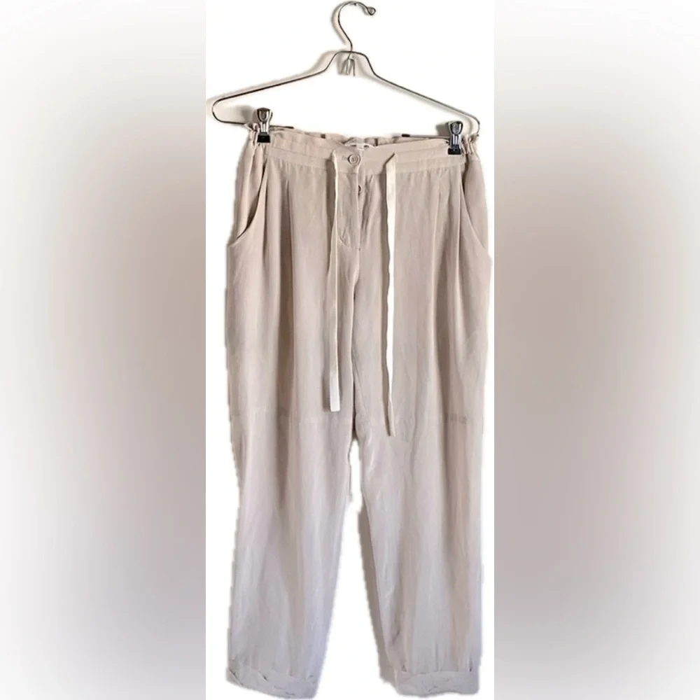 WILFRED By Aritzia Marais 100% Silk Tan Trouser Pants - Picture 2 of 5